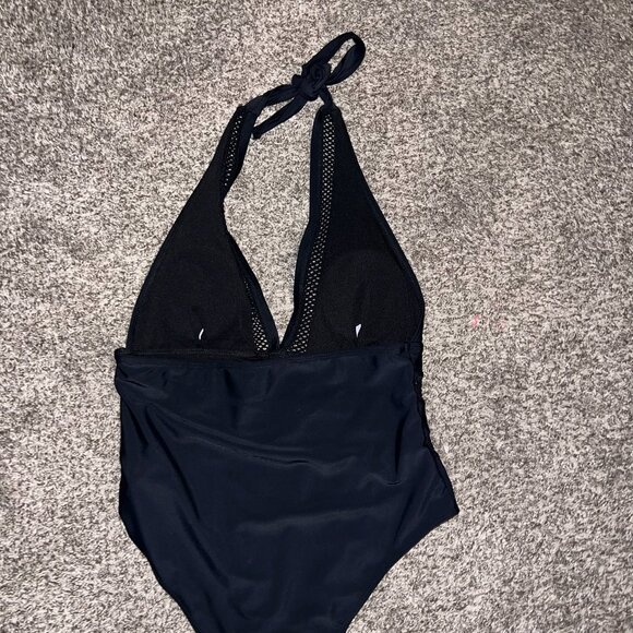 Black Halter One-Piece Swimsuit with Mesh Detail - Size Large - Picture 5 of 5